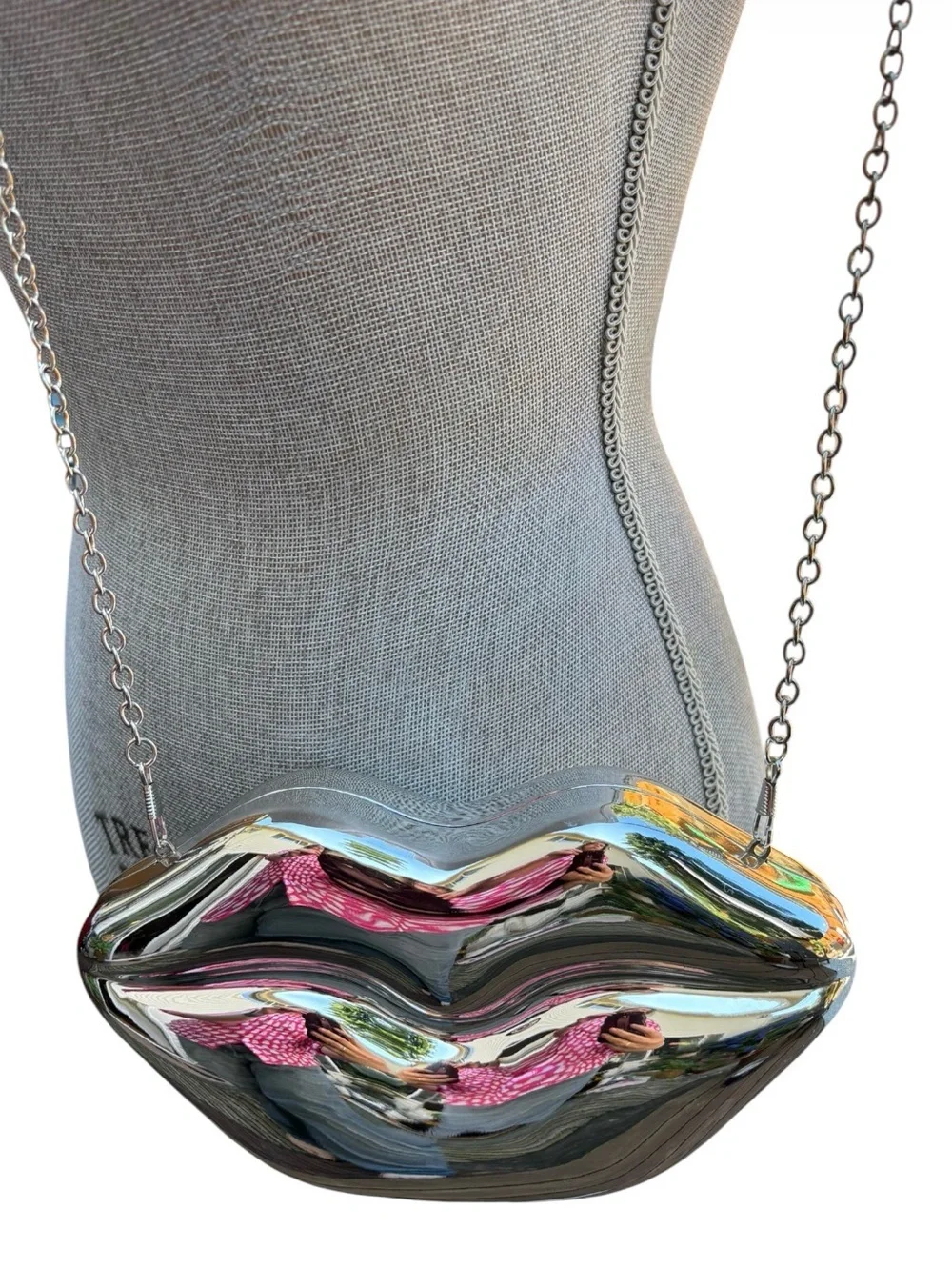 Silver Metallic Lip Shaped Clutch Bag Glam Maximalist Festival Party
